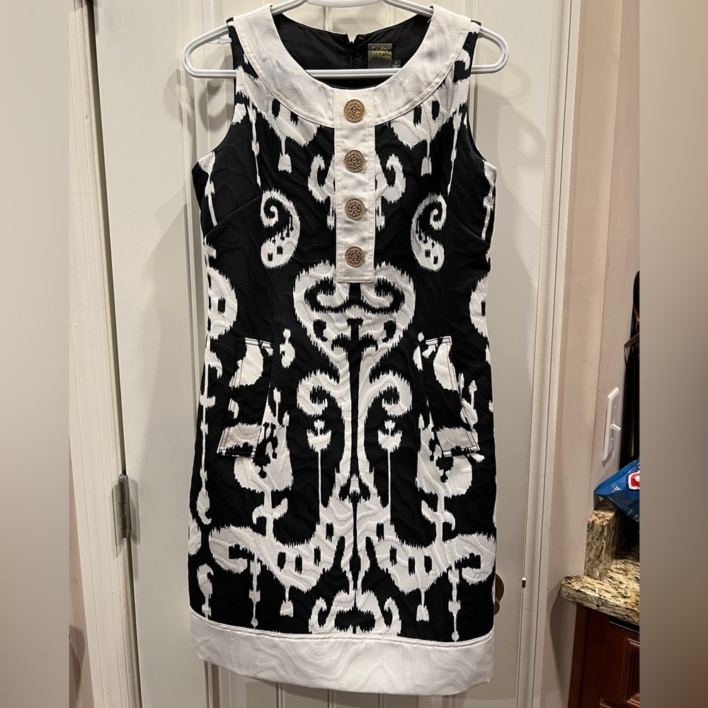 Taylor Black White Print Dress Sz 4